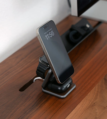 Nvy charger Pro | 3-in-1 multi opvouwbare oplaadstandaard houten uitvoering