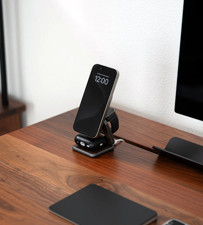 Nvy charger Pro | 3-in-1 multi opvouwbare oplaadstandaard houten uitvoering