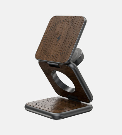 Nvy charger Pro | 3-in-1 multi opvouwbare oplaadstandaard houten uitvoering