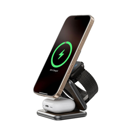 Nvy charger Pro | 3-in-1 multi opvouwbare oplaadstandaard houten uitvoering